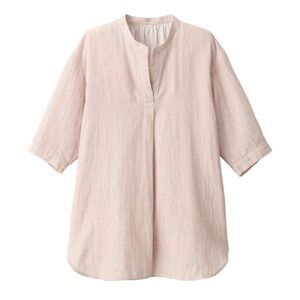 NWOT Muji Women's Kapok Blend Double Gauze Short Sleeve Striped Tunic red Medium